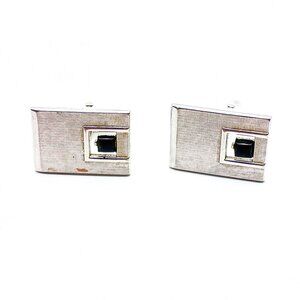 Vintage Black and Silver Tone Cuff Links, Mod Mid Century Rectangle, Dapper Gift